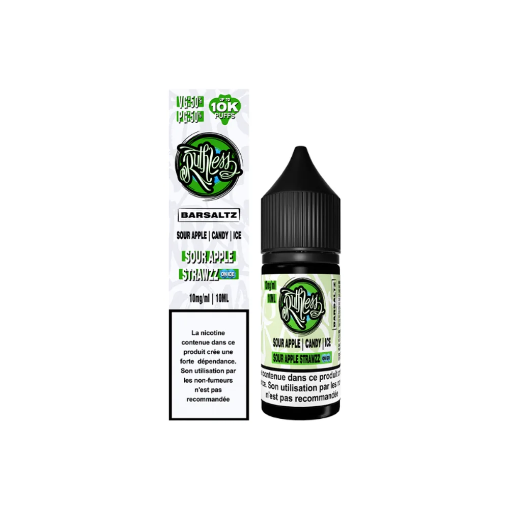 Sour Apple Strawzz On Ice 10ml 20mg BarSaltz Ruthless